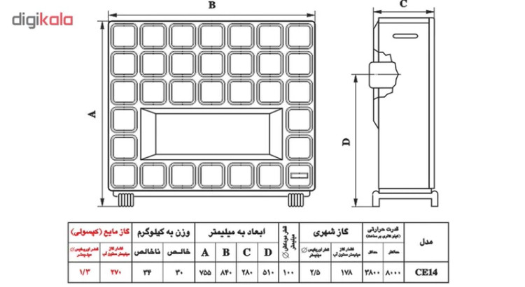 بخاری گازی نیک کالا 14000 مدل سرامیکی